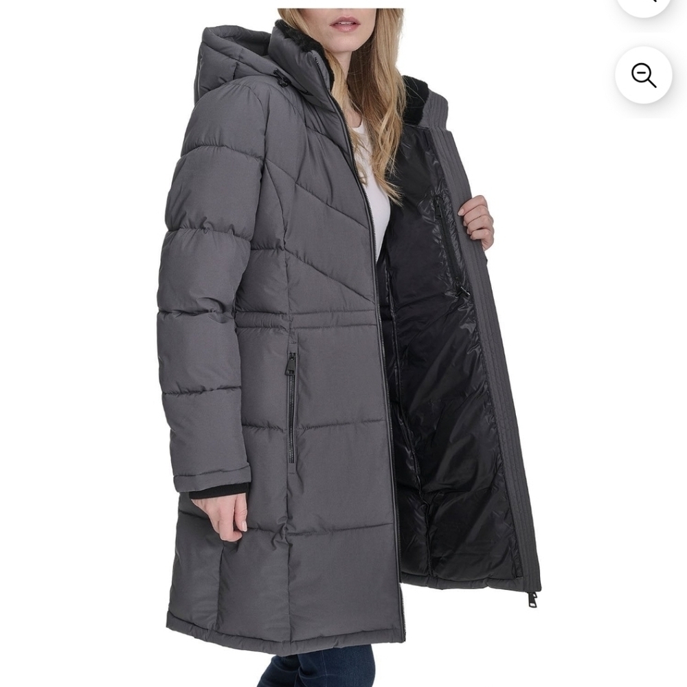 NWT - DKNY Women's Long Gray Puffer Jacket Size M - Picture 5 of 15